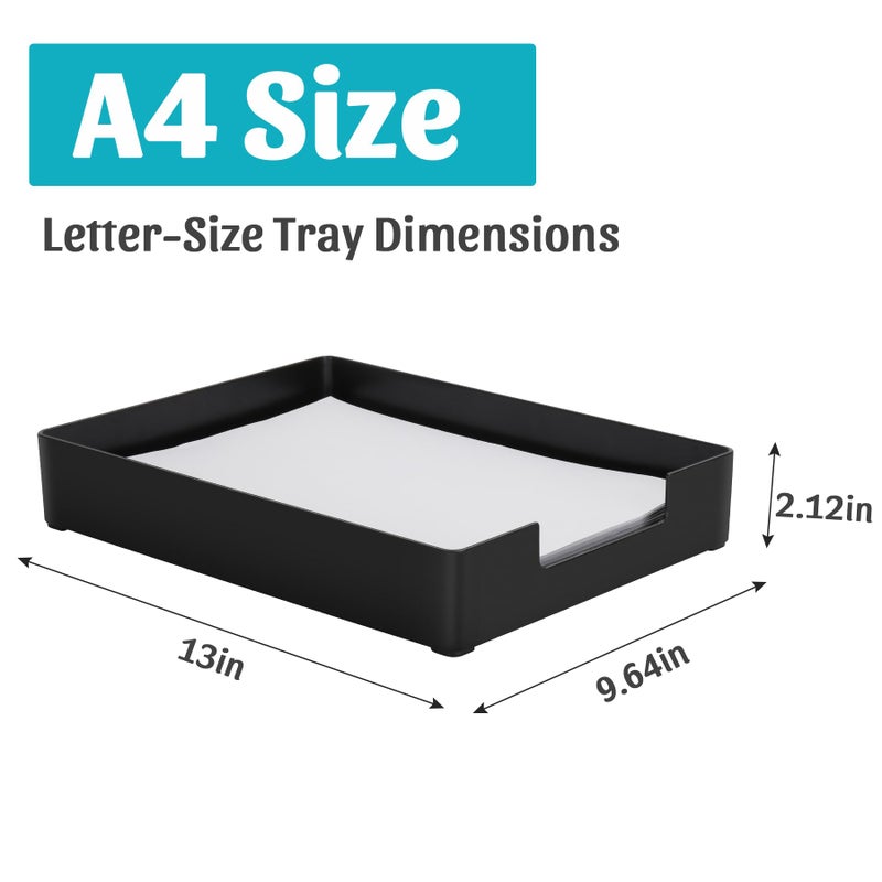 AZFUNN Letter-Size Tray Desk Letter Tray Paper Tray, Sturdy Heavy-Duty Plastic Printer Paper Tray, Single-Tier Stackable File Storage Organizer for Office Home (Black Ã—2) - Image 2