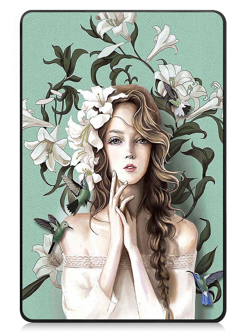 Theodor Protective Flip Case For Huawei MatePad SE 11 (2024) With Trifold Stand Auto Wake Sleep Shockproof Cover beautiful girl & tuilips - Image 1