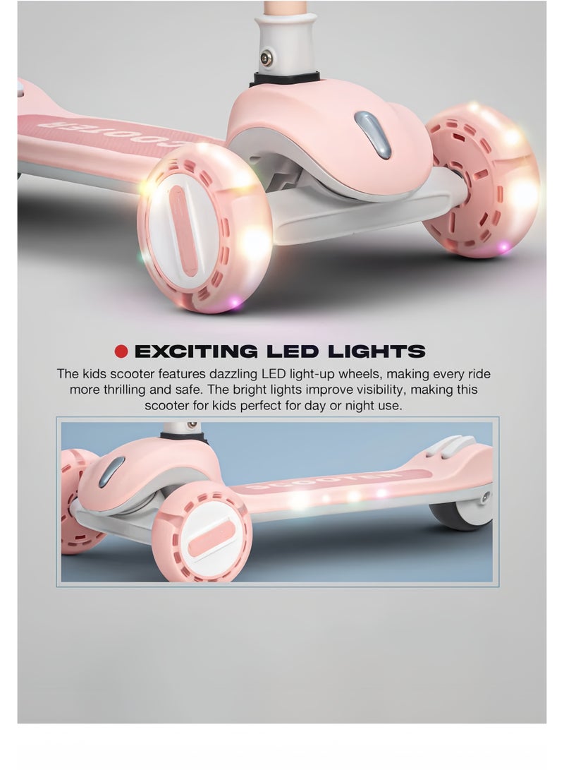 Lee Yon Cruze Skate Scooter for Kids 3 Wheel Kids Scooter with 3 Height Adjustable Baby Scooter with LED PU Wheels, Light & Music Kick Scooter for Baby Scooter for Kids 3 to 8 Years Boy Girl ( Pink ) - Image 2