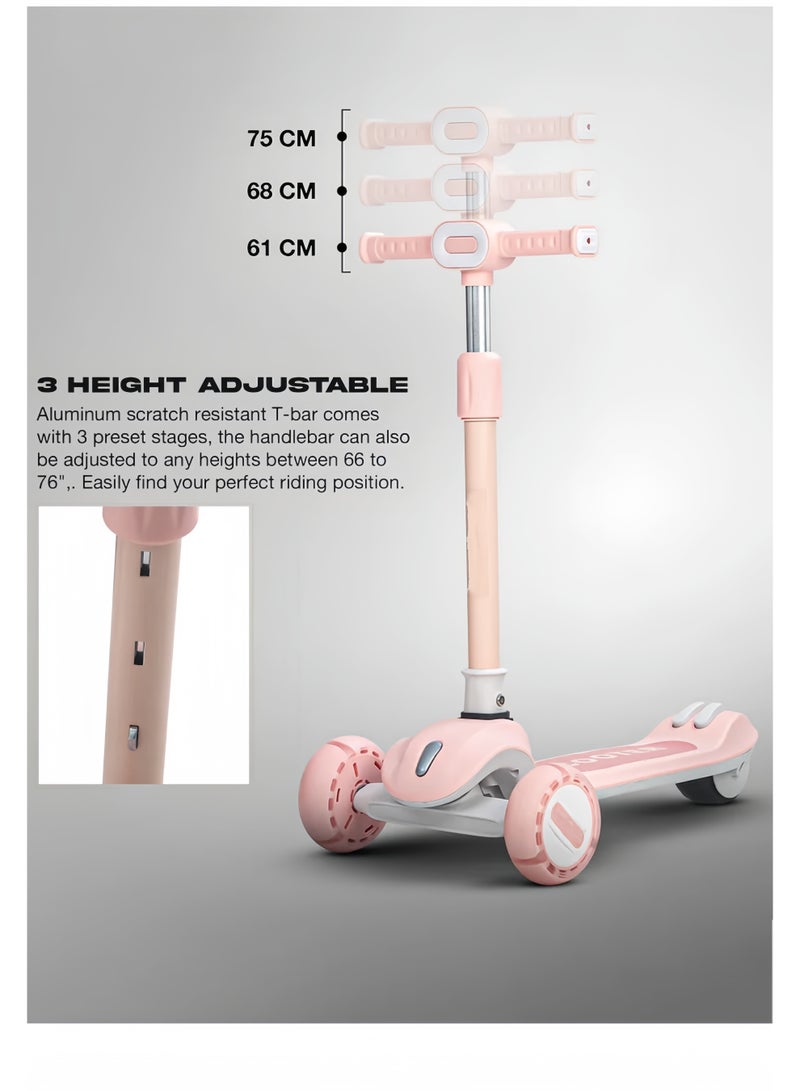 Lee Yon Cruze Skate Scooter for Kids 3 Wheel Kids Scooter with 3 Height Adjustable Baby Scooter with LED PU Wheels, Light & Music Kick Scooter for Baby Scooter for Kids 3 to 8 Years Boy Girl ( Pink ) - Image 5