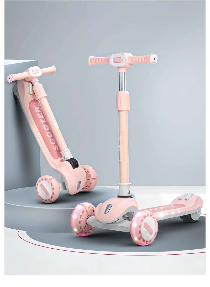 Lee Yon Cruze Skate Scooter for Kids 3 Wheel Kids Scooter with 3 Height Adjustable Baby Scooter with LED PU Wheels, Light & Music Kick Scooter for Baby Scooter for Kids 3 to 8 Years Boy Girl ( Pink ) - Image 1