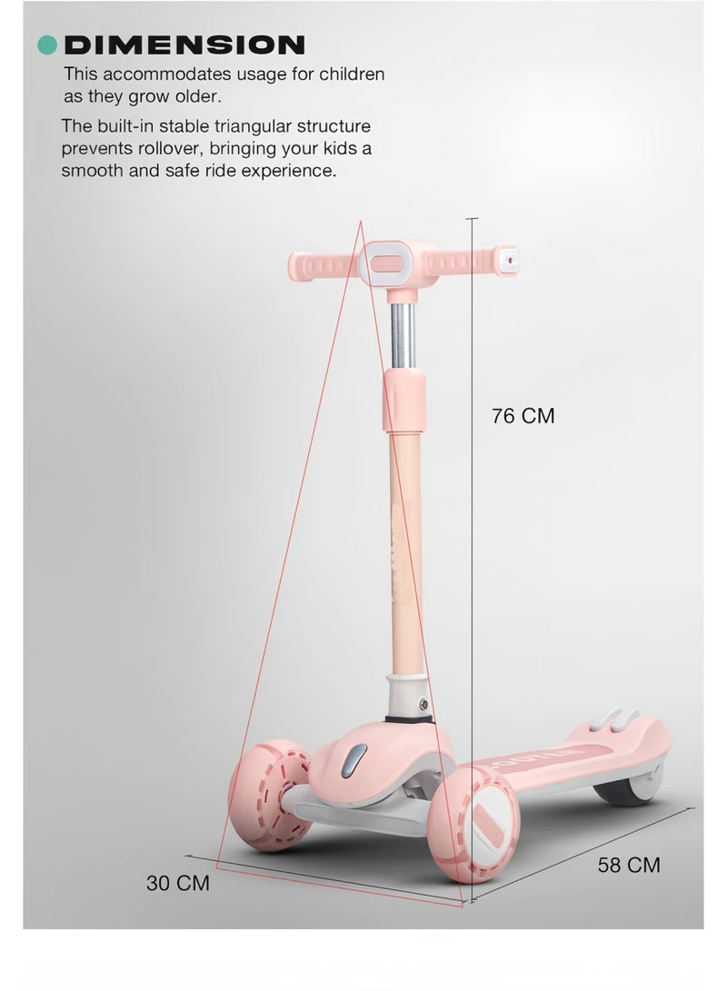 Lee Yon Cruze Skate Scooter for Kids 3 Wheel Kids Scooter with 3 Height Adjustable Baby Scooter with LED PU Wheels, Light & Music Kick Scooter for Baby Scooter for Kids 3 to 8 Years Boy Girl ( Pink ) - Image 3