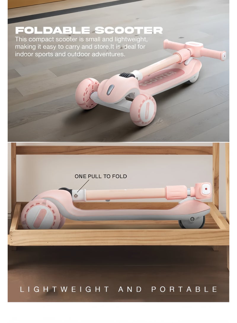 Lee Yon Cruze Skate Scooter for Kids 3 Wheel Kids Scooter with 3 Height Adjustable Baby Scooter with LED PU Wheels, Light & Music Kick Scooter for Baby Scooter for Kids 3 to 8 Years Boy Girl ( Pink ) - Image 4