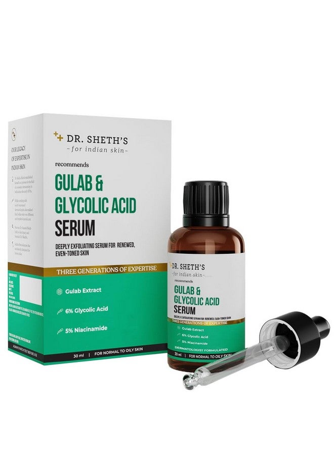 Dr. Sheth's Gulab & 6% Glycolic Acid & 5% Niacinamide Instant Brightening Face Serum Improves Skin Texture & Uneven Skin Normal To Oily Skin Sensitive Skin 30Ml - Image 1