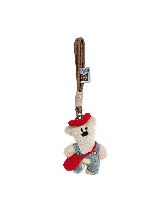 [3966 People Praise] Cute Bean Bear Pendant Winter Knitted Bag Cartoon Plush Doll Pendant Gift-Specification:Woven Red Crossbody Bag Beret Pink Skirt Bean Bear + Brown Lanyard - Image 2
