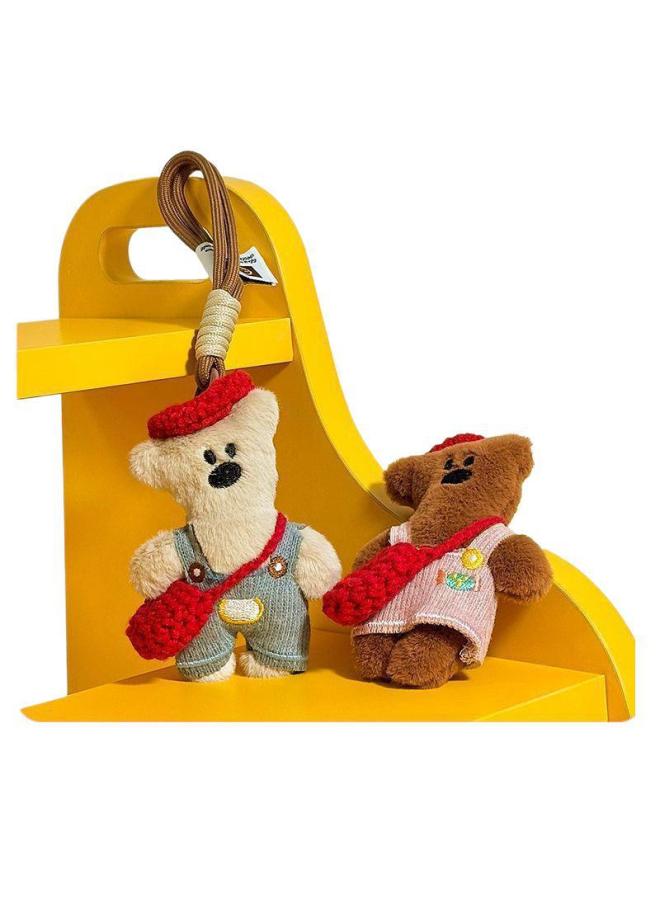 [3966 People Praise] Cute Bean Bear Pendant Winter Knitted Bag Cartoon Plush Doll Pendant Gift-Specification:Woven Red Crossbody Bag Beret Pink Skirt Bean Bear + Brown Lanyard - Image 4