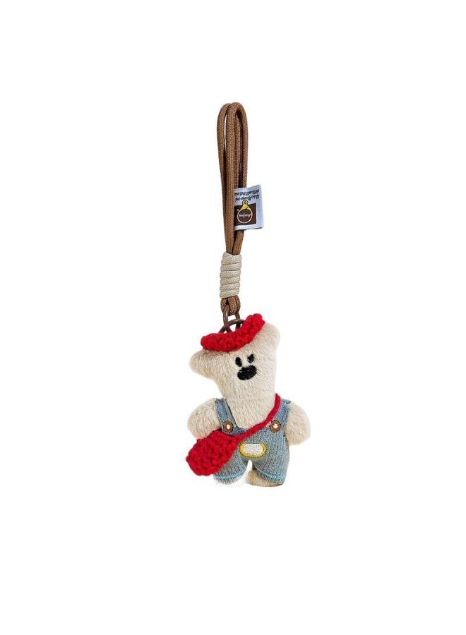 [3966 People Praise] Cute Bean Bear Pendant Winter Knitted Bag Cartoon Plush Doll Pendant Gift-Specification:Woven Red Crossbody Bag Beret Pink Skirt Bean Bear + Brown Lanyard - Image 3