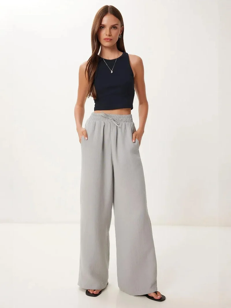 السعادة في إسطنبول ISTANBUL Wide Leg Drawstring Waist Pants with Binding Detail