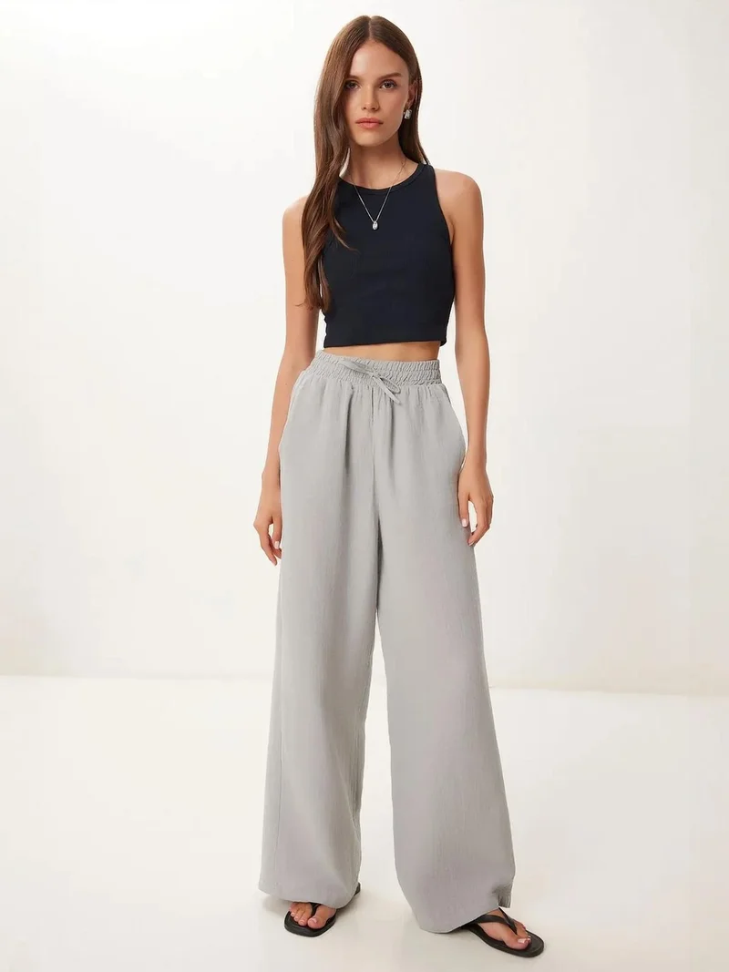 السعادة في إسطنبول ISTANBUL Wide Leg Drawstring Waist Pants with Binding Detail