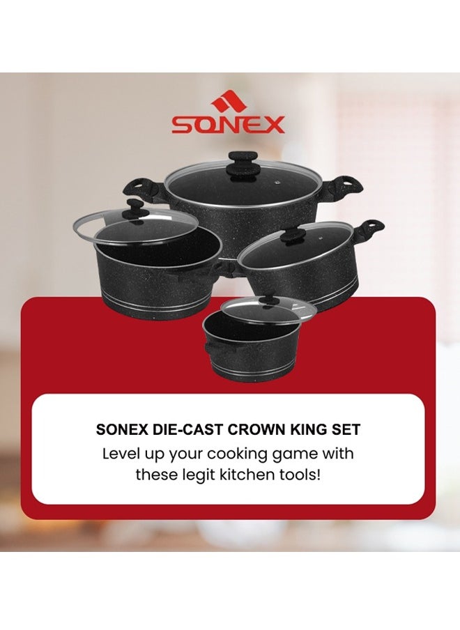 SONEX - Sonex Diecast Crown King 8 PCS - Premium Double Coated Cookware Set, Korean Technology, Even Heating, Bakelite Handle, Premium Die-Cast Cookware, Multi-Layer, Long Lasting Cookware, Easy to Clean - Image 1