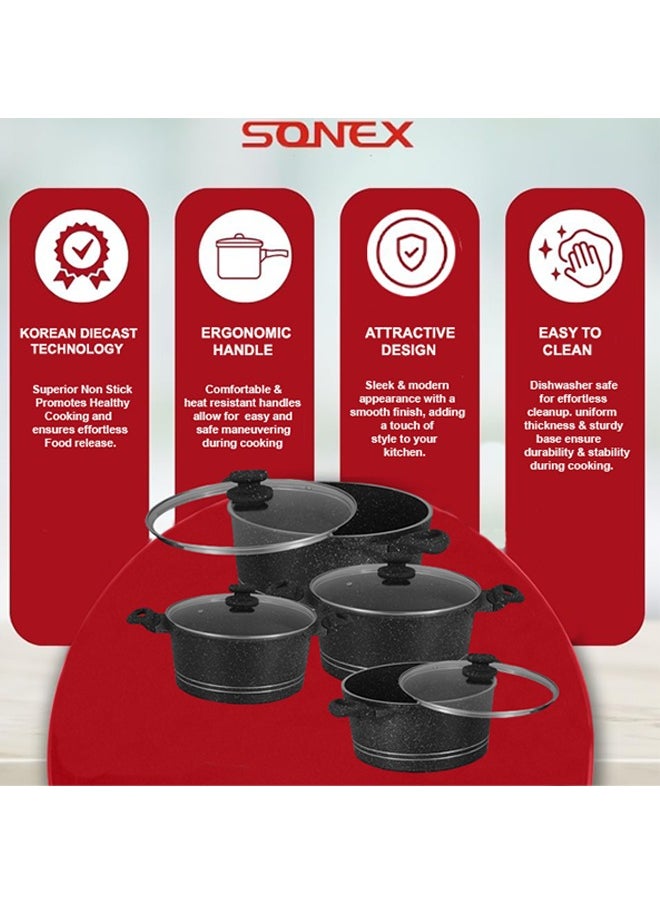 SONEX - Sonex Diecast Crown King 8 PCS - Premium Double Coated Cookware Set, Korean Technology, Even Heating, Bakelite Handle, Premium Die-Cast Cookware, Multi-Layer, Long Lasting Cookware, Easy to Clean - Image 1