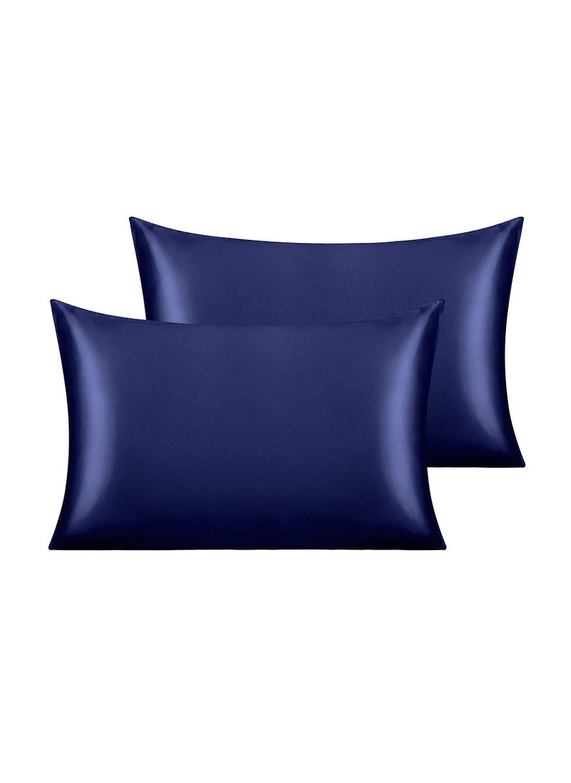 Y&D Satin Pillowcases 2 Pack For Hair And Skin Luxurious And Silky Pillow Cases With Envelope Closure Queen Size 50 X 75 Cm Navy  - Image 1