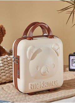 Cute Bear Cosmetic Case, Small Hard Shell Beauty Makeup Organizer Travel Suitcase Luggage Storage Bag (Beige, S - 14 Inch)