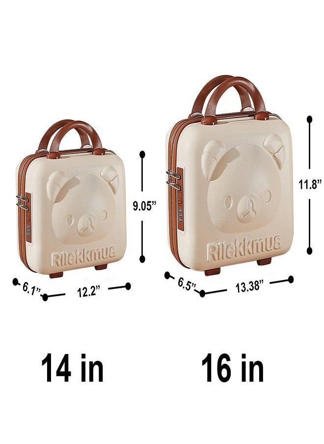 Excefore - Cute Bear Cosmetic Case, Small Hard Shell Beauty Makeup Organizer Travel Suitcase Luggage Storage Bag (Beige, S - 14 Inch) - Image 1