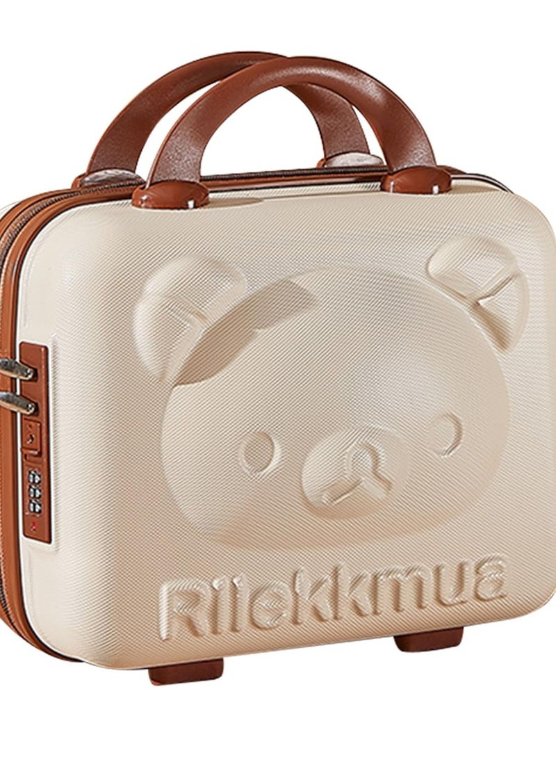 Excefore - Cute Bear Cosmetic Case, Small Hard Shell Beauty Makeup Organizer Travel Suitcase Luggage Storage Bag (Beige, S - 14 Inch) - Image 1
