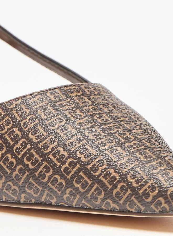 فلورا بيلا من شو إكسبرس Monogram Print Slingback Shoes with Kitten Heels and Buckle Closure