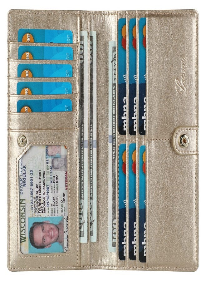 Lavemi محفظة لافيمي النسائية الجلدية الرفيعة للغاية مع حماية RFID لحامل بطاقات الائتمان، قابلة للطي، طويلة، (2-ذهبي براق) - Image 1