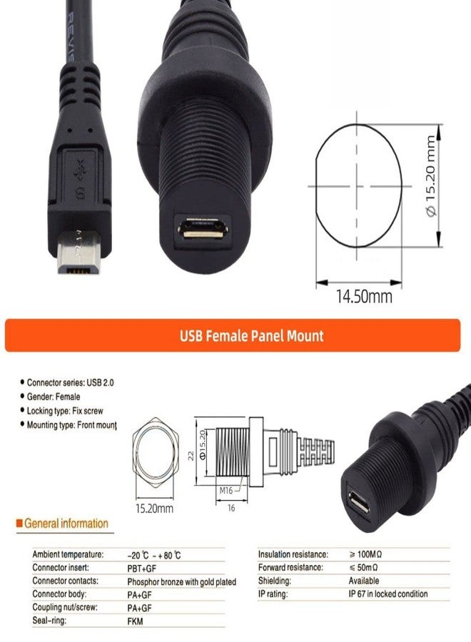 chenyang Micro USB 5Pin Flush Mount Male to Female Extension Cable for Car Dashboard Panel Mount Waterproof Dustproof - Image 5