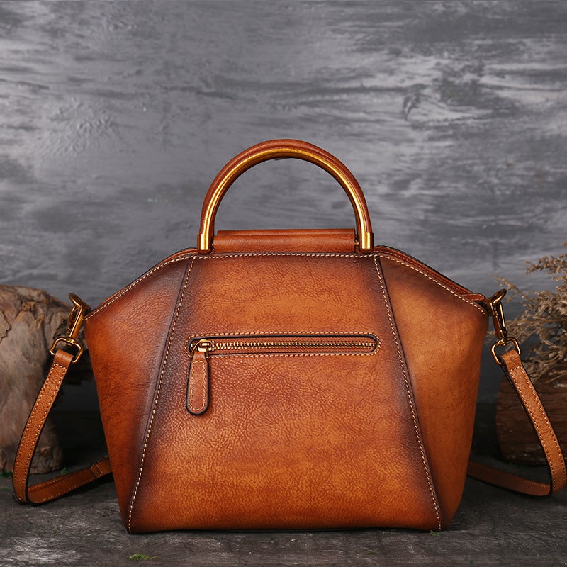 Handbag Women Totem Embossed Leather Women'S Bag Head Layer Cowhide Retro Shoulder Messenger Bag Women A Generation Of Hair - Image 3