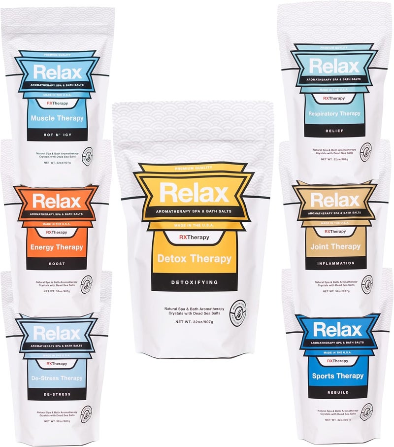 Relax Spa & Bath Relax Spa  Bath Epsom Salt Aromatherapy Bath Salts Epsom Salt Bath Soak Dead Sea Salt for Soaking Hot Tub Spa Aromatherapy Bath Crystals with Vitamins  Minerals 32 oz Each 7 Pack RX Therapy