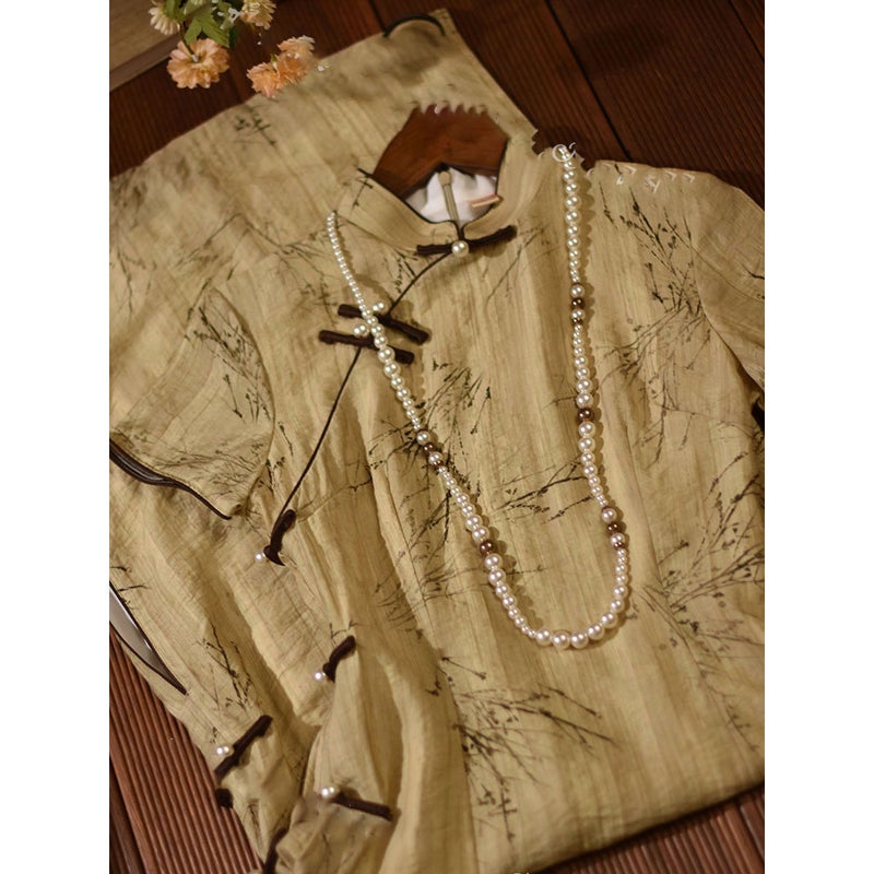 New Chinese Cheongsam Ancient Style Retro Long Yellow Chinese Style Young Girl'S Improved Women'S 2024 - Image 1
