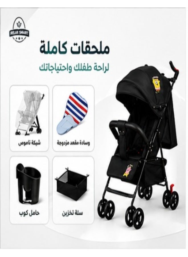 ريلاكس سمارت عربة أطفال خفيفة الوزن للسفر 5 كيلو ، عربة أطفال محمولة للسفر، صغيرة الحجم ومناسبة للطائرات، تصميم قابل للطي والفتح بيد واحدة، مقعد متكئ مكان الجلوس والاستلقاء، مقعد شبكي مزود بتهوية - Image 2