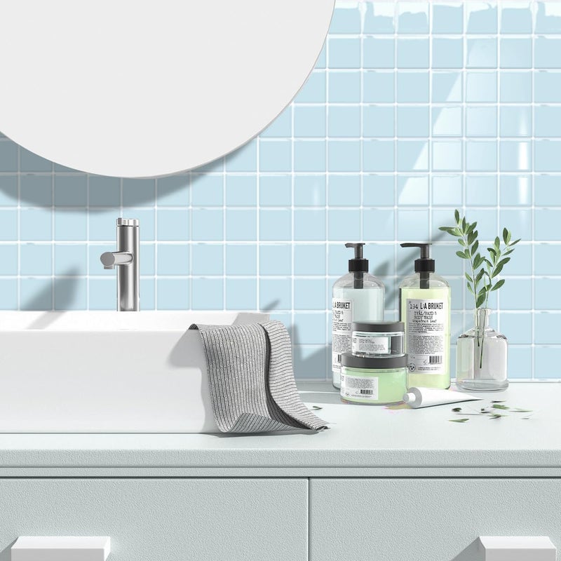 Alwayspon 10 Sheets 10"x10" Blue 3D Vinyl Backsplash Tiles, Self-Adhesive Peel and Stick Wall Tile Stickers Stick on Subway Tiles for Kitchen Bathroom Wall - Image 2