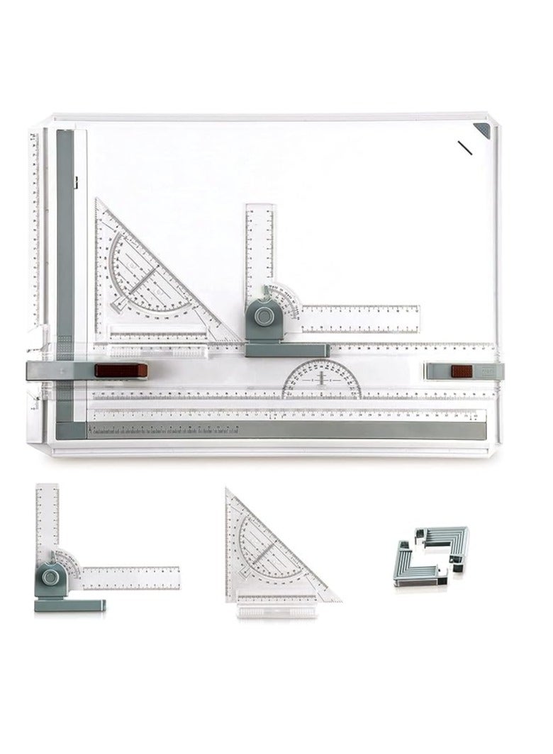 mathematical set لوحة رسم A3، أداة رسم هندسية مع نظام قياس قابل للتعديل بزاوية، لوحة رسم معمارية متعددة الوظائف، للمهندسين، المعماريين، الفنانين (النمط 1) - Image 1