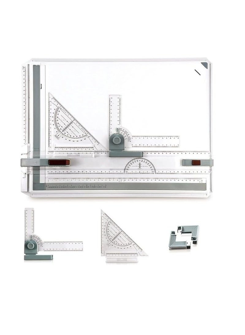 mathematical set لوحة رسم A3، أداة رسم هندسية مع نظام قياس قابل للتعديل بزاوية، لوحة رسم معمارية متعددة الوظائف، للمهندسين، المعماريين، الفنانين (النمط 1) - Image 2