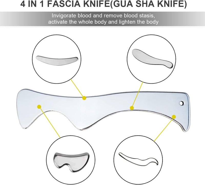 Fstcrt Muscle Scraper Tool Gua Sha Tool Scraping Massage Tools Stainless Steel Scraping Tool IASTM Tools Fascia Massage Tool to Physical Therapy for Scar Tissue Soft Tissue Relieve Body Pain - Image 2