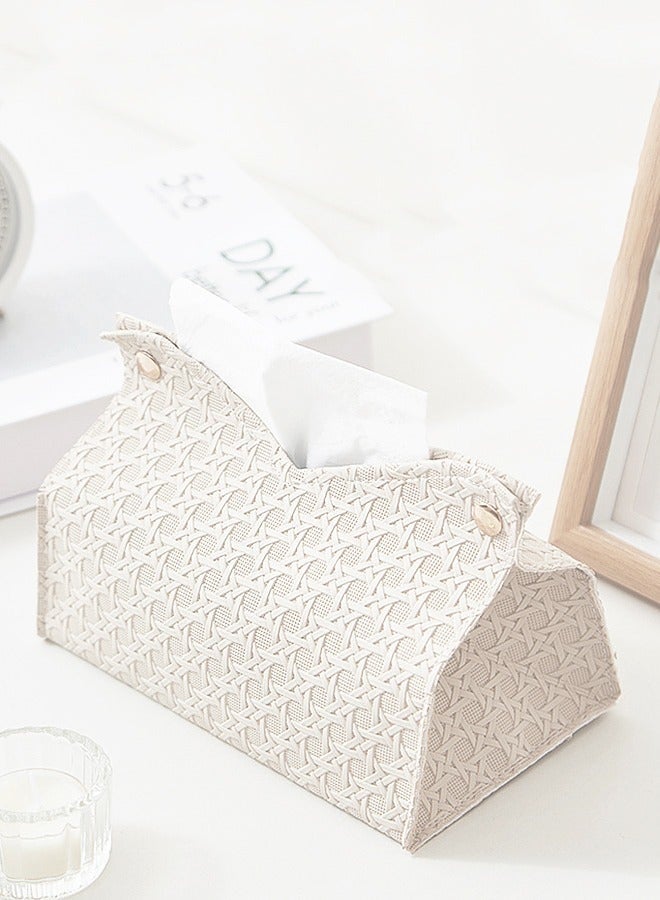 Forest Home Weave Pattern Tissue Box Cover, PU Leather Waterproof Sofa Table Desk Organizer for Living Room, Bedroom, Office Ramadan - Image 2