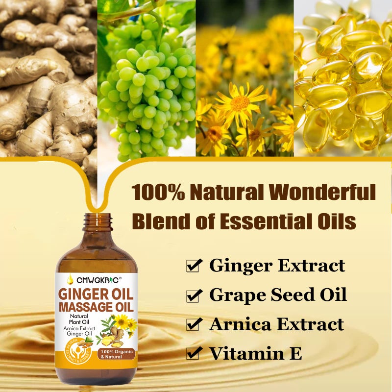 CMWGKBC 2 Pack Ginger Oil Lymphatic Drainage Massage,Belly Drainage Ginger Oil-Warming Tired Sore Muscle Ginger Massage Oils With Natural Arnica Extract,Grapeseed Oil,Vitamin E Massage Oil for Massage Therapy - Image 2