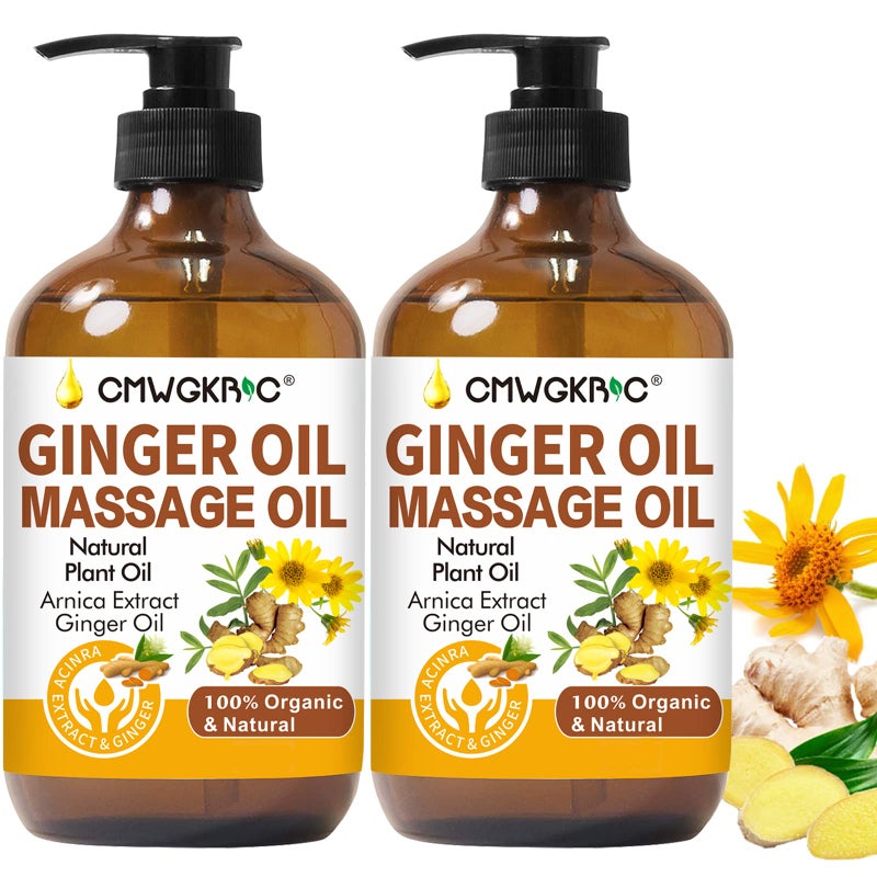 CMWGKBC 2 Pack Ginger Oil Lymphatic Drainage Massage,Belly Drainage Ginger Oil-Warming Tired Sore Muscle Ginger Massage Oils With Natural Arnica Extract,Grapeseed Oil,Vitamin E Massage Oil for Massage Therapy - Image 1