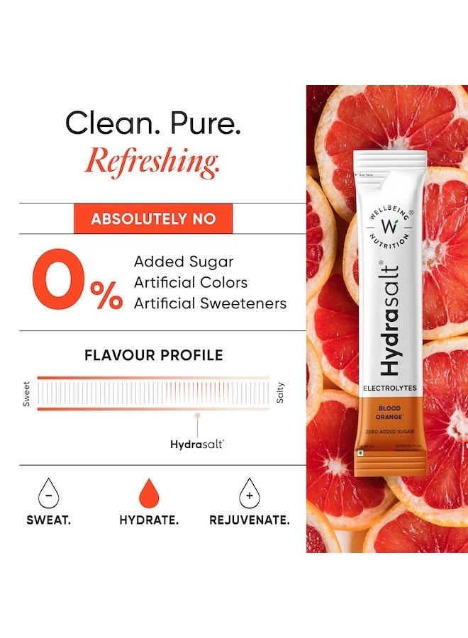 WELLBEING NUTRITION HydraSalt Electrolyte Drink with Zero Added Sugar | 5 Electrolytes & 3 Vitamins for Instant Hydration, Energy, Performance & Recovery, Blood Orange Flavor 90g, Pack of 15 - Image 4