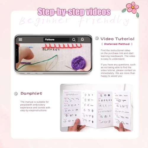 spicssa Beginner Embroidery Stitch Book Kit, Embroidery Kit for Beginners Adults with Video Tutorials, 79 Essential Stitches & Embroidery Patterns, DIY Your Own Embroidery Journal, Handmade Gift - Image 4
