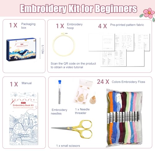 spicssa Beginner Embroidery Stitch Book Kit, Embroidery Kit for Beginners Adults with Video Tutorials, 79 Essential Stitches & Embroidery Patterns, DIY Your Own Embroidery Journal, Handmade Gift - Image 3