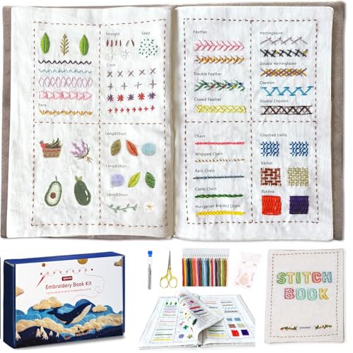 spicssa Beginner Embroidery Stitch Book Kit, Embroidery Kit for Beginners Adults with Video Tutorials, 79 Essential Stitches & Embroidery Patterns, DIY Your Own Embroidery Journal, Handmade Gift - Image 1