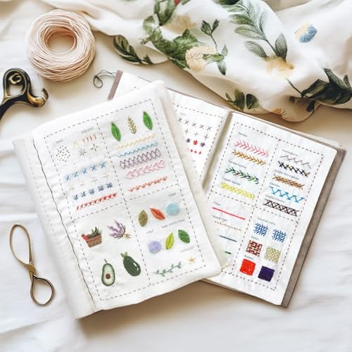 spicssa Beginner Embroidery Stitch Book Kit, Embroidery Kit for Beginners Adults with Video Tutorials, 79 Essential Stitches & Embroidery Patterns, DIY Your Own Embroidery Journal, Handmade Gift - Image 2