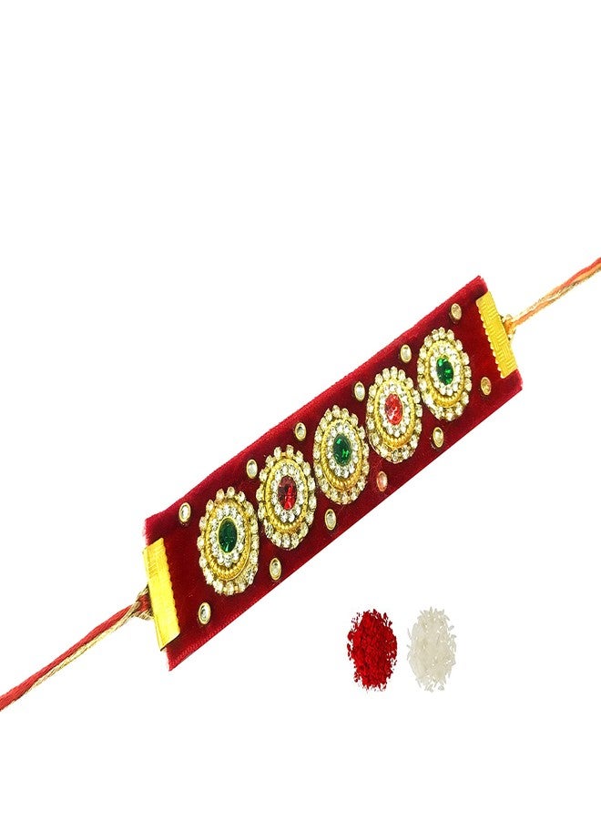 Evisha Kundan Velvet Rakhi For Brother | Rakhi Combo-VR-2 || rakhi || rakhi set || rakhi for brother || rakhi for brother and bhabhi || rakhi combo || bhaiya bhabhi rakhi || rakhi gifts - Image 1