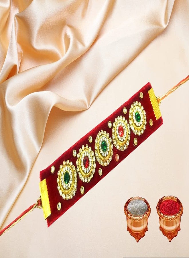 Evisha Kundan Velvet Rakhi For Brother | Rakhi Combo-VR-2 || rakhi || rakhi set || rakhi for brother || rakhi for brother and bhabhi || rakhi combo || bhaiya bhabhi rakhi || rakhi gifts - Image 2