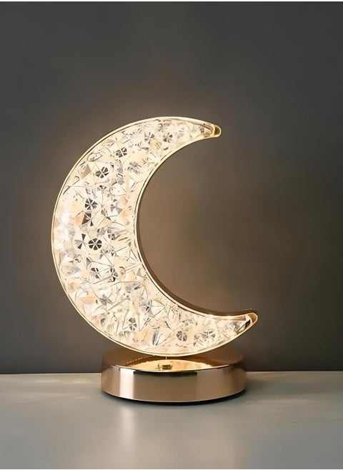 LED Crystal Table Lamp Moon Shaped With Aroma Diffuser Decorative Touch Sensor 3 Color Modes Adjustable With USB Cable Indoor Lighting