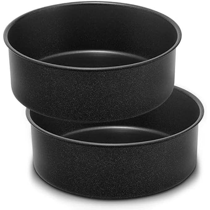 Joyfair 95 Inch Deep Cake Tin Set of 2 NonStick Stainless Steel Round Cake Pan Christmas Birthday Wedding Cake Mould for Baking Roasting Serving Rust Resistant  Easy to Clean 25 x 75cm Black - Image 2
