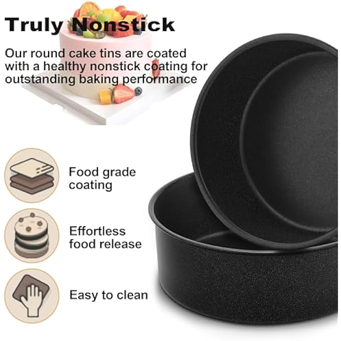 Joyfair 95 Inch Deep Cake Tin Set of 2 NonStick Stainless Steel Round Cake Pan Christmas Birthday Wedding Cake Mould for Baking Roasting Serving Rust Resistant  Easy to Clean 25 x 75cm Black - Image 4