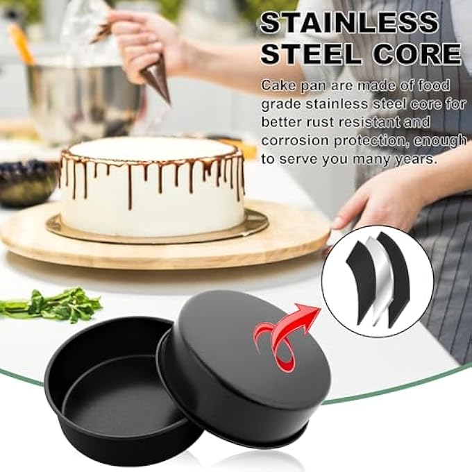 Joyfair 95 Inch Deep Cake Tin Set of 2 NonStick Stainless Steel Round Cake Pan Christmas Birthday Wedding Cake Mould for Baking Roasting Serving Rust Resistant  Easy to Clean 25 x 75cm Black - Image 5