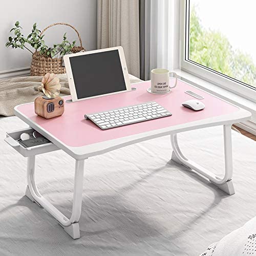 Tarkan Portable Folding Laptop Desk for Bed, Lapdesk with Handle, Drawer, Cup & Mobile/Tablet Holder for Study, Eating, Work (Pink) - Image 1