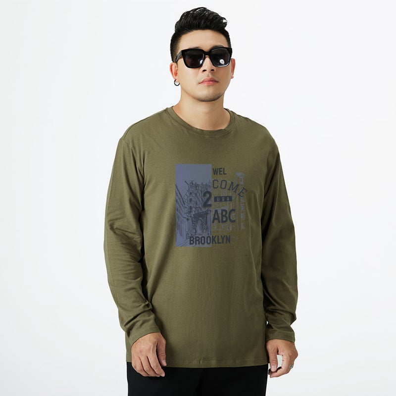 Fat Brother'S Pure Cotton Long-Sleeved T-Shirt Men'S Loose Fat Men'S Fashionable Plus Size Base Shirt Plus Fat Plus Plus Plus Fat Man T-Shirt - Image 1