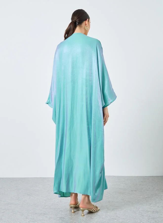 تايك تو Take Two Metallic Batwing Sleeve Open Front Abaya