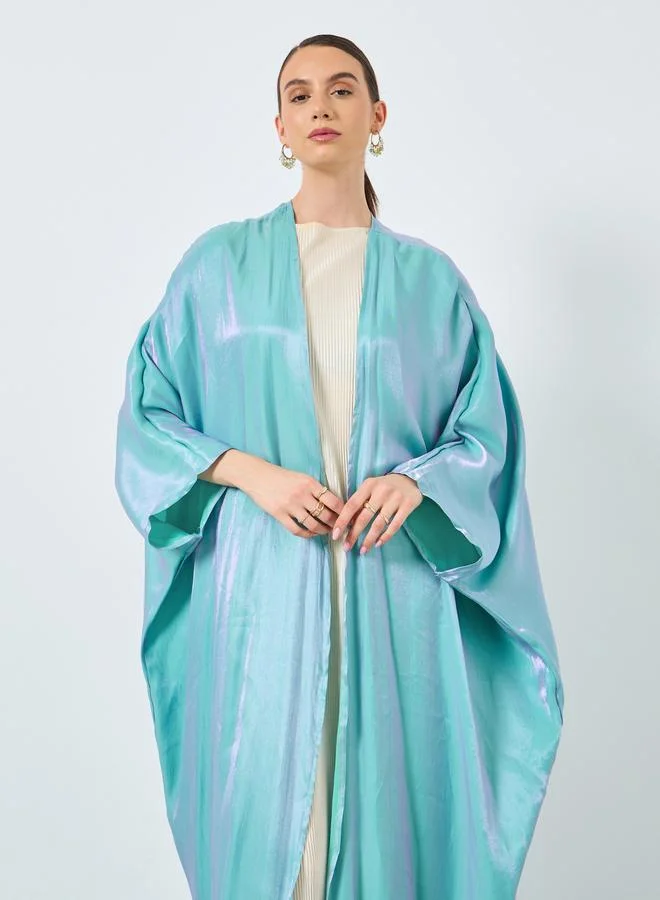 تايك تو Take Two Metallic Batwing Sleeve Open Front Abaya
