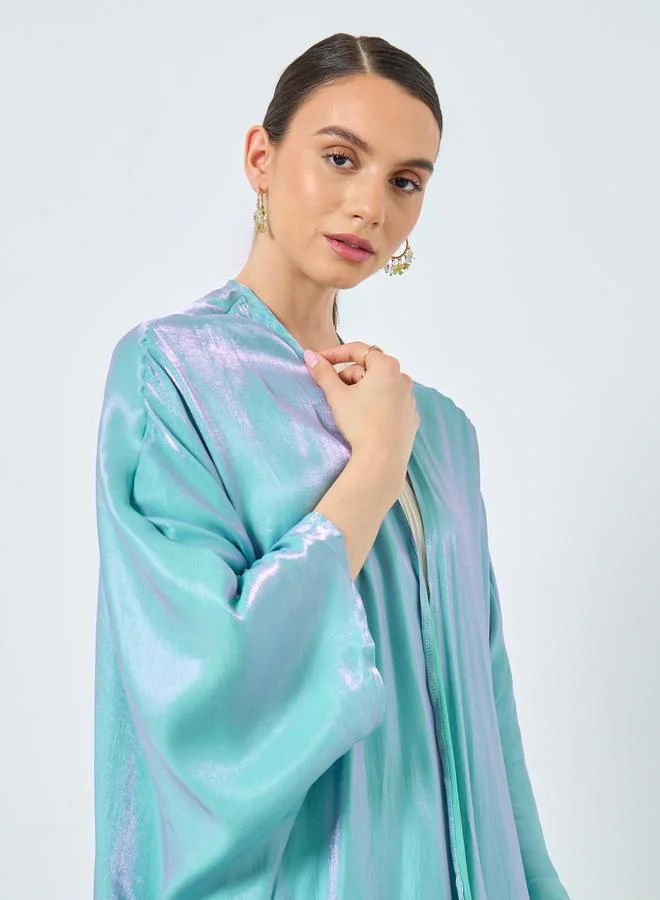 تايك تو Take Two Metallic Batwing Sleeve Open Front Abaya