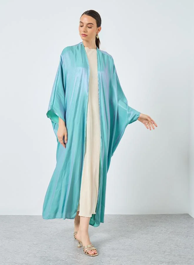 تايك تو Take Two Metallic Batwing Sleeve Open Front Abaya